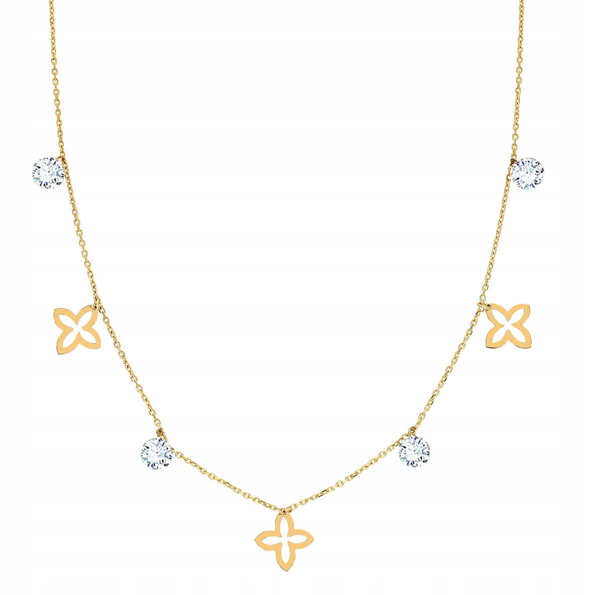 Złoty Naszyjnik Koniczynka Białe Cyrkonie Choker PR.585