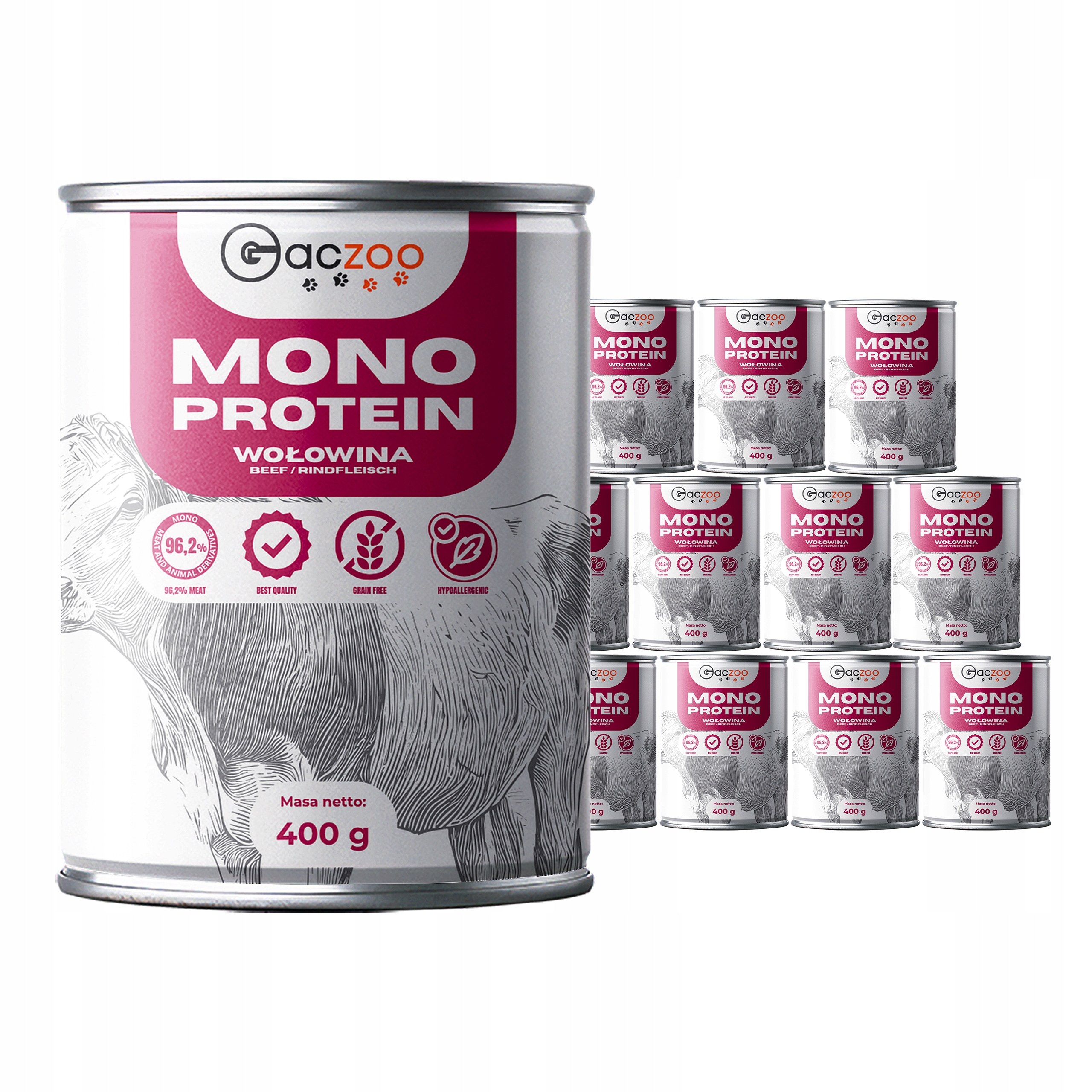 Levně Krmivo pro psy Gaczoo Mono Protein Hovězí 12 x 400 g, hypoalergenní