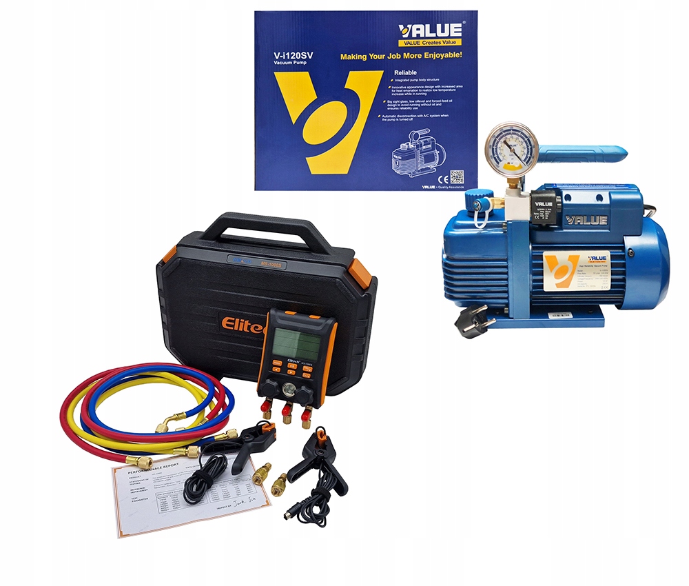 Vákuová pumpa Value V-i120SV Digitálne manometre Elite MS-1000S