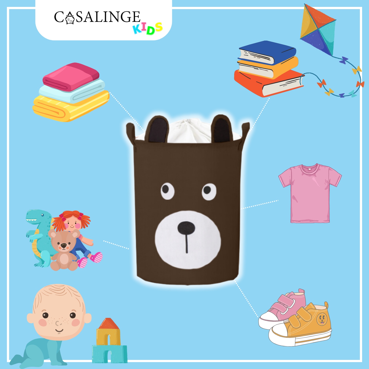 KOSZ NA ZABAWKI PRANIE BIEZLINE DUZY ZAMYKANY POJEMNIK ORGANIZER PREMIUM XL Marka Casalinge