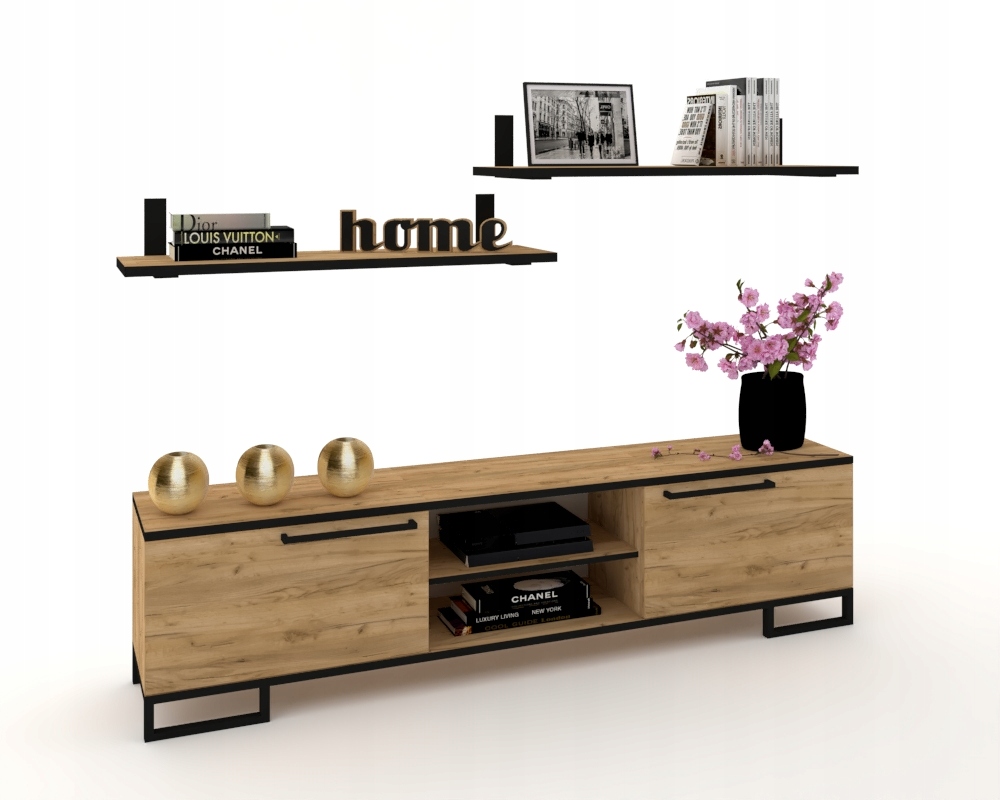 Set Industriálna Rtv Skrinka Komoda Závesné Police Loft Dub Craft/čierna