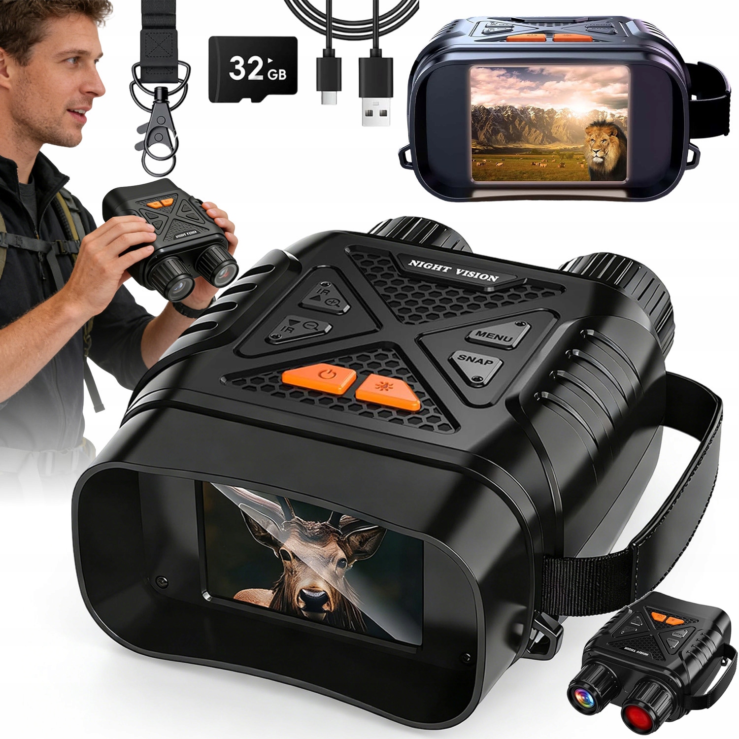 Dalekohled Pro Noční Vidění Ir Hd 10X Zoom 800 M Myslivost Pozorování S 32GB Kartou