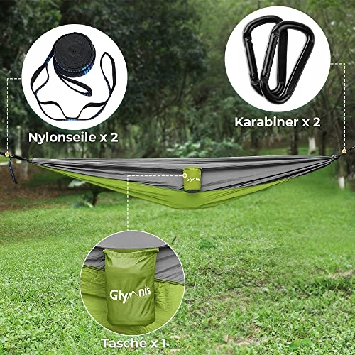 GLYMNIS Hamak Ultralekki Outdoor Podróżny z Linami i Karabińczykami 300kg Z — miniatura 3