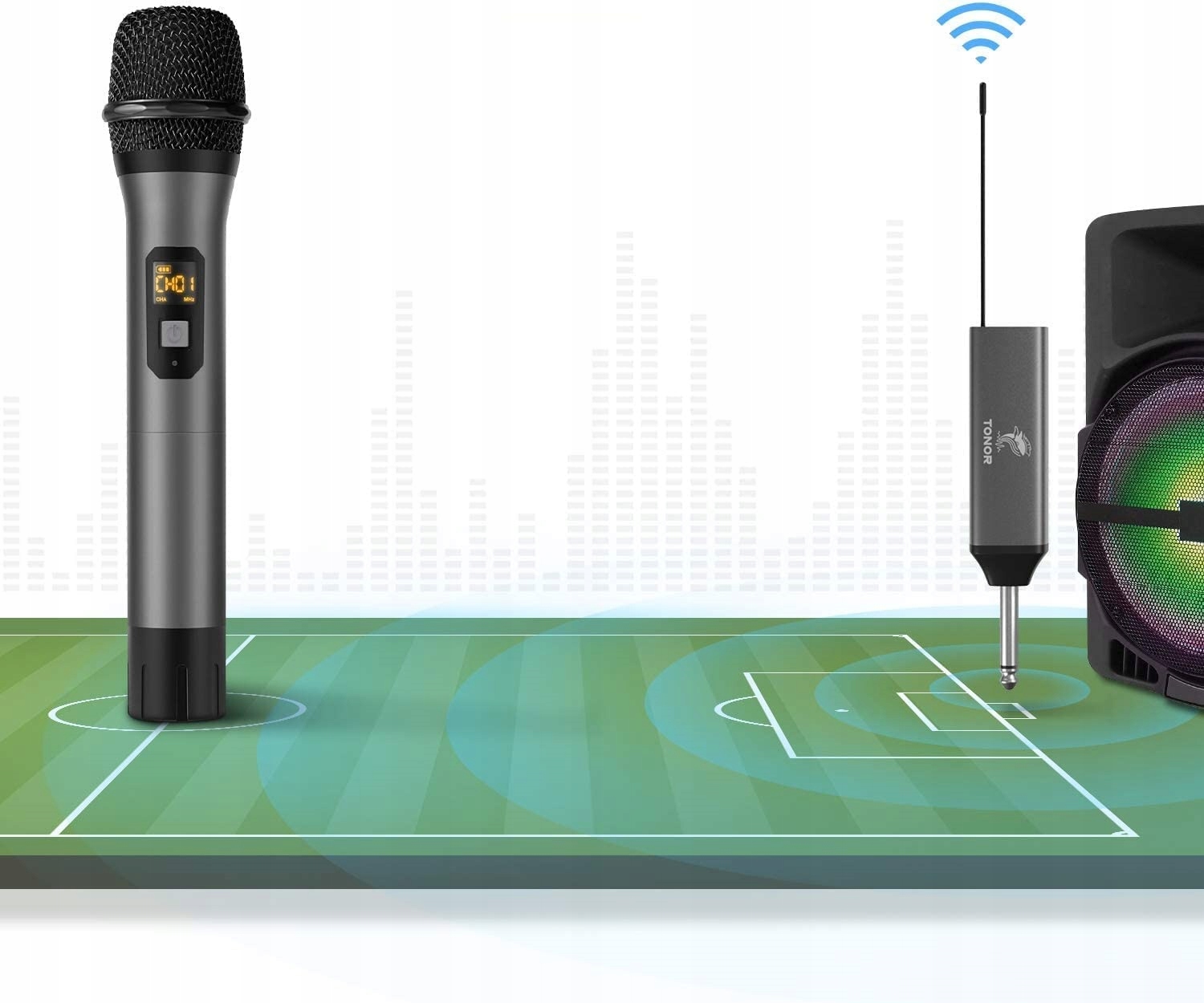 TONOR Mikrofon Bezprzewodowy UHF Dual Metaliczny System Karaoke DJ Kościół — miniatura 11