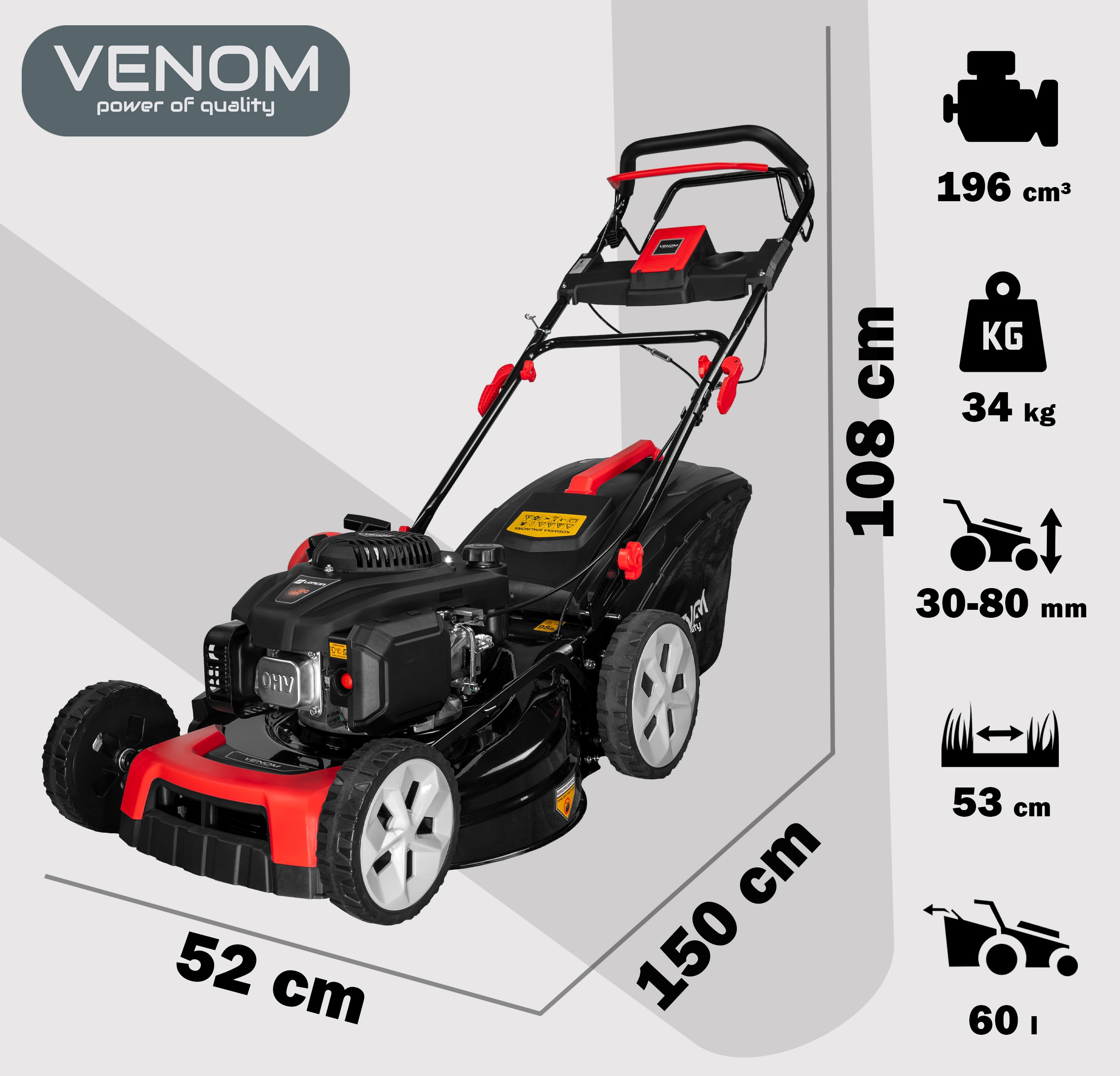 MOCNA KOSIARKA SPALINOWA Z NAPĘDEM 53CM SILNIK LONCIN 196CC NOWY MODEL 9W1 Model VEN PM53- 196LC