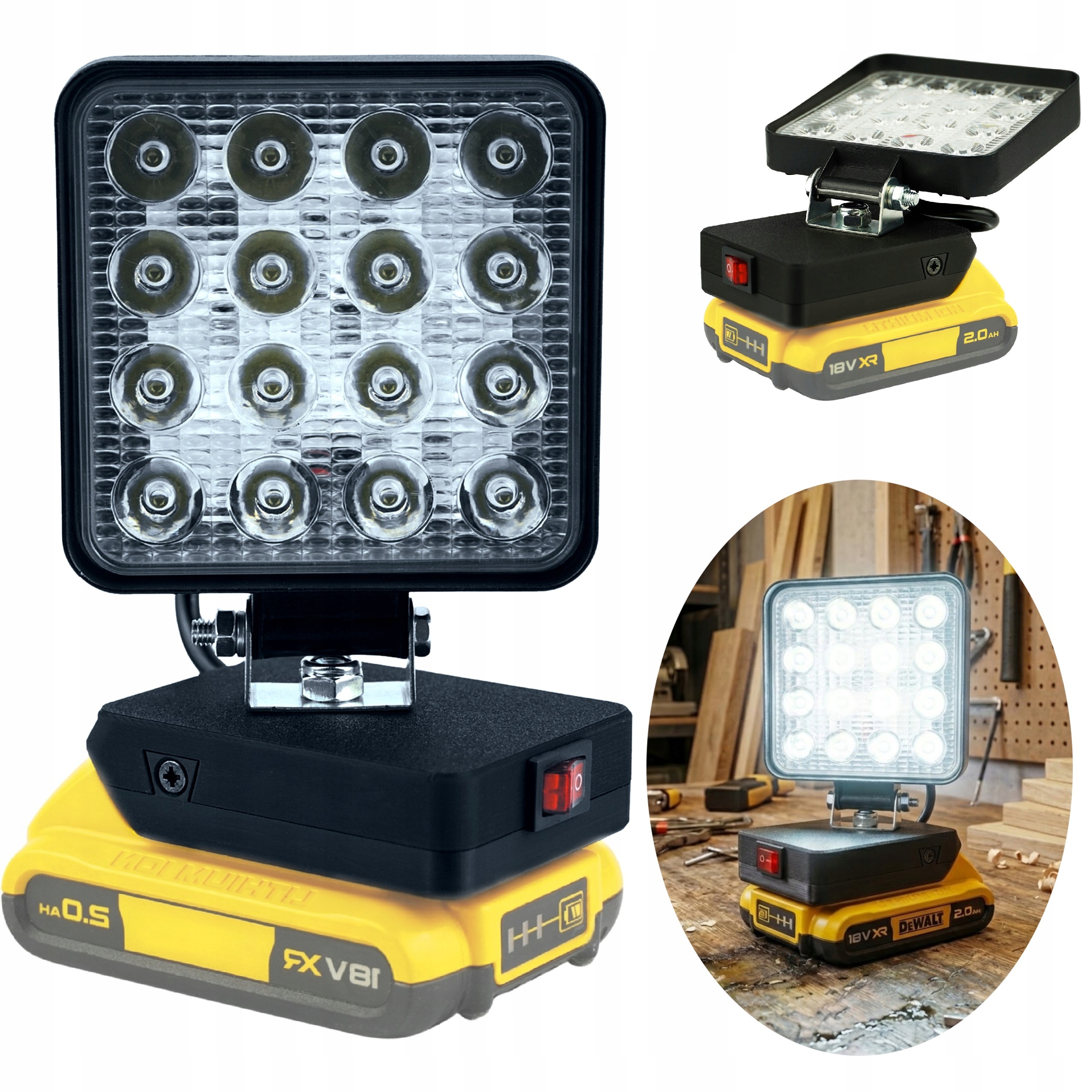 Lampa robocza do DeWalt halogen Led na akumulator adapter baterii 6000K