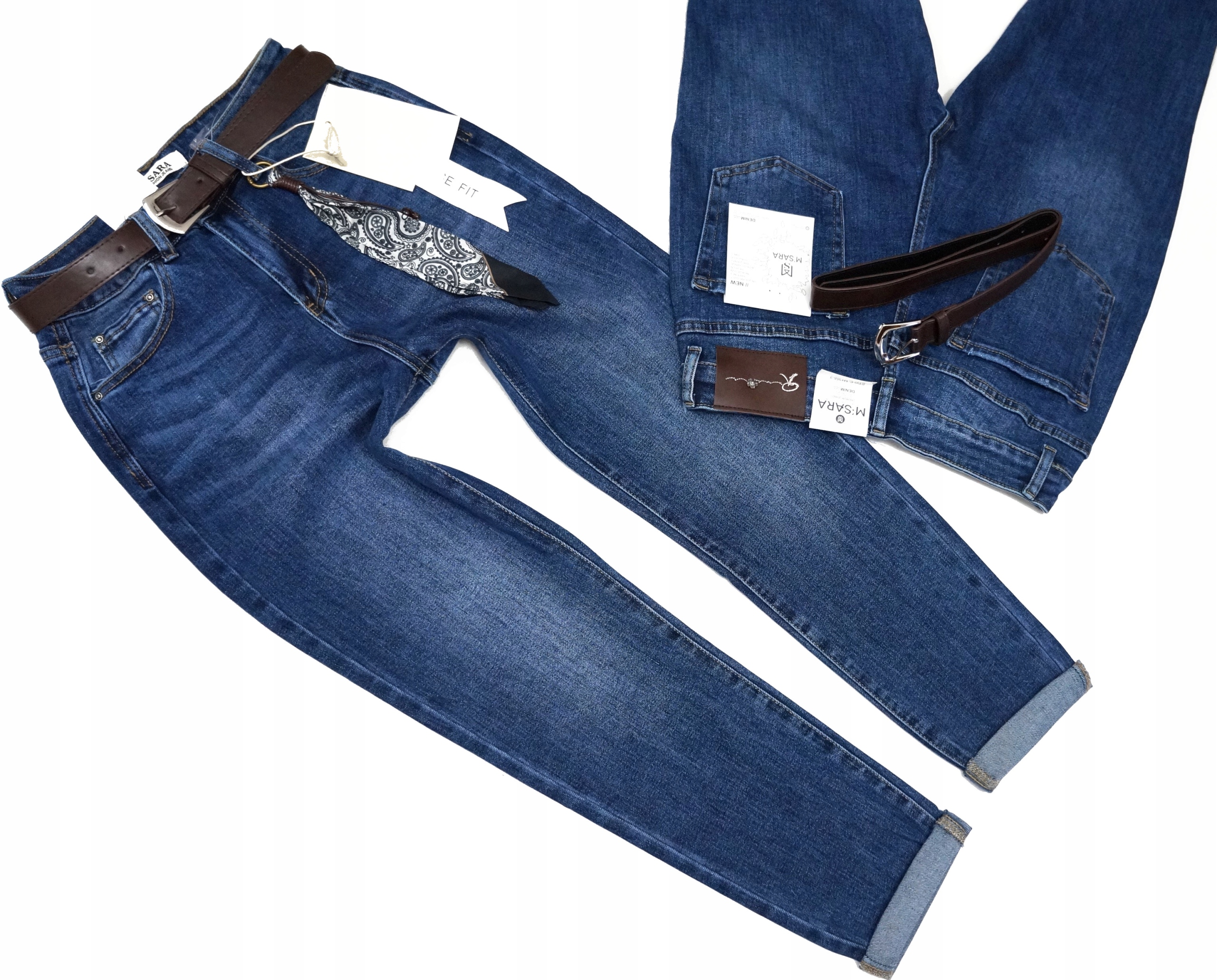 M.sara Modne Spodnie Jeansy Mom Fit Luźniejsze Nogawki Pasek Premium 46 3XL