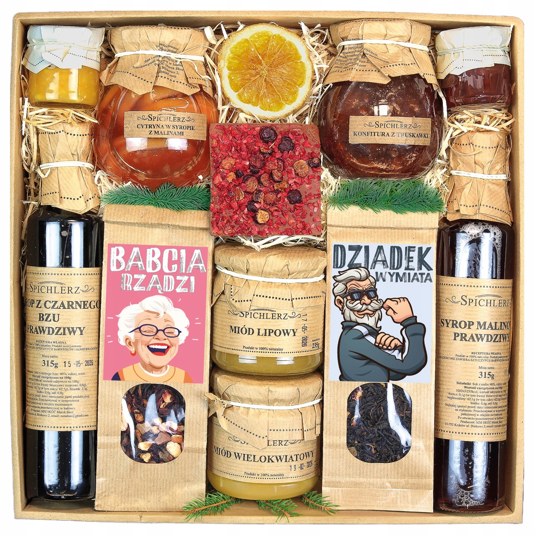 Dla Babci I Dziadka Na Dzień Herbata Miód Syrop Przetwory Kraftowy