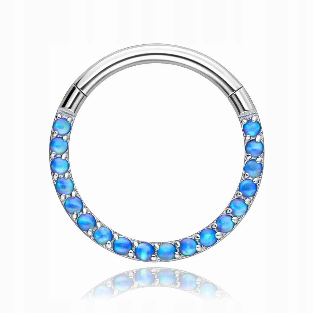 Titanový náušník kolečko cliker s modrým opálem OP05 stříbrný 1,2/8