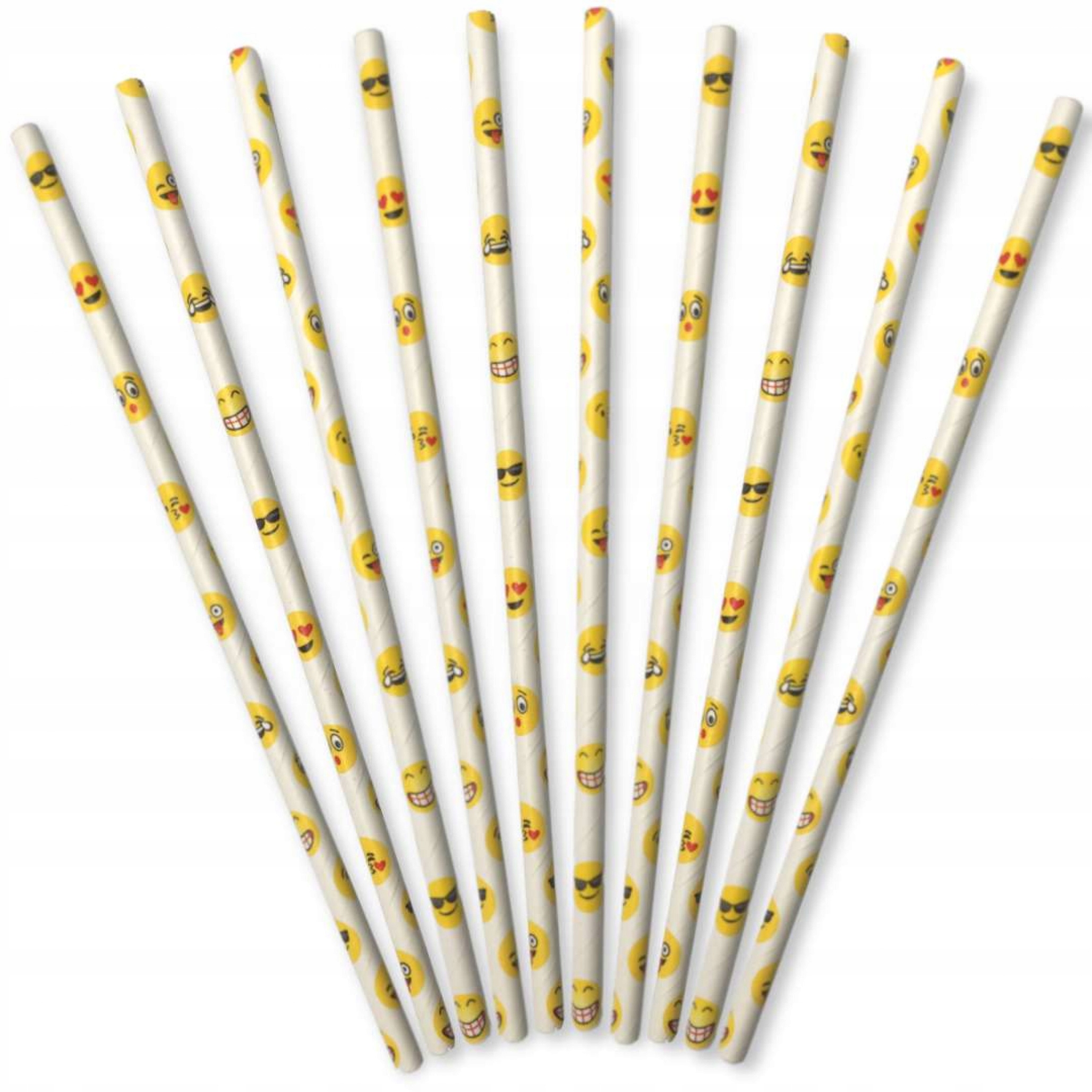 Słomki rurki proste PAPIEROWE białe żółte emoji emotki urodziny grill x10