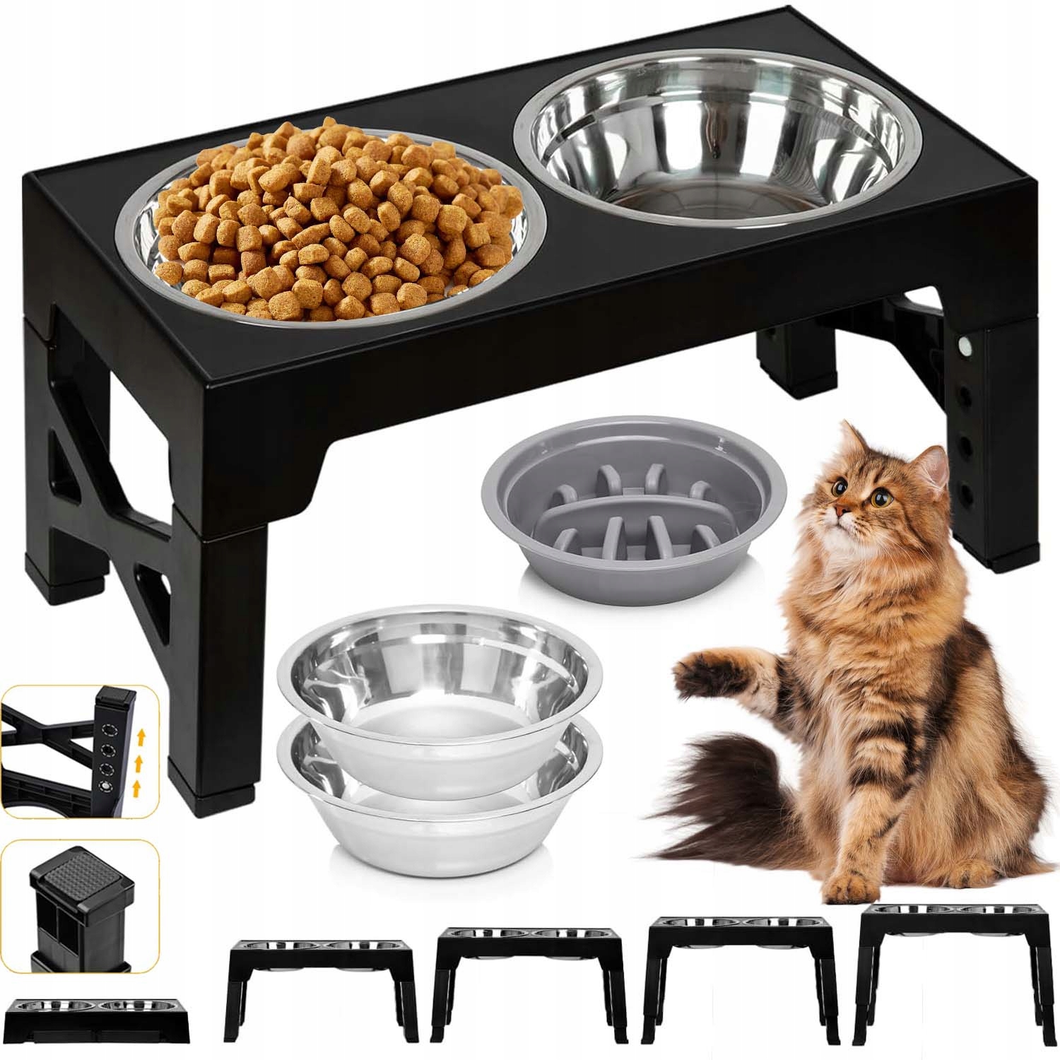 Levně Miska Pro Psa Na Stojanu, Miska Dvojitá, Nastavitelná, Velká, Zpomalovací, 2V1