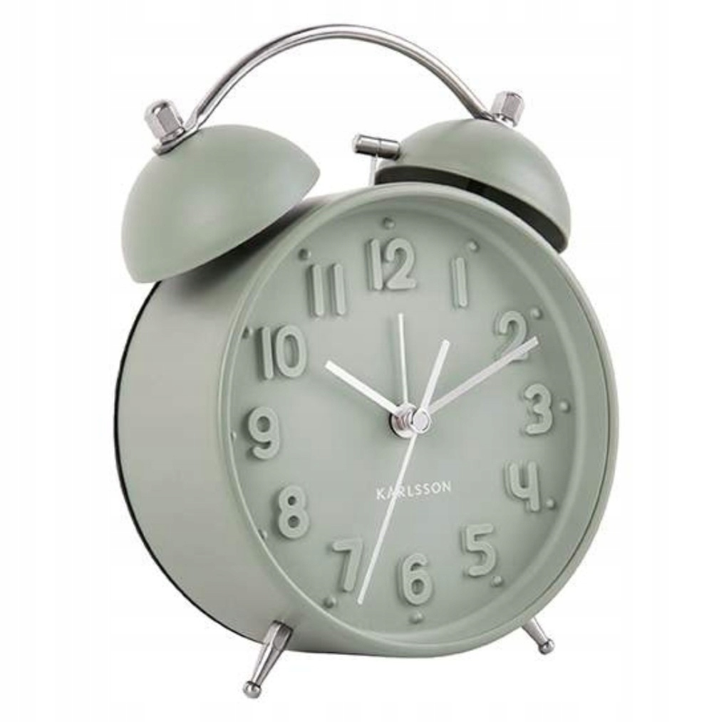 Budík stojící tichý na baterie kovový zelený moderní Iconic