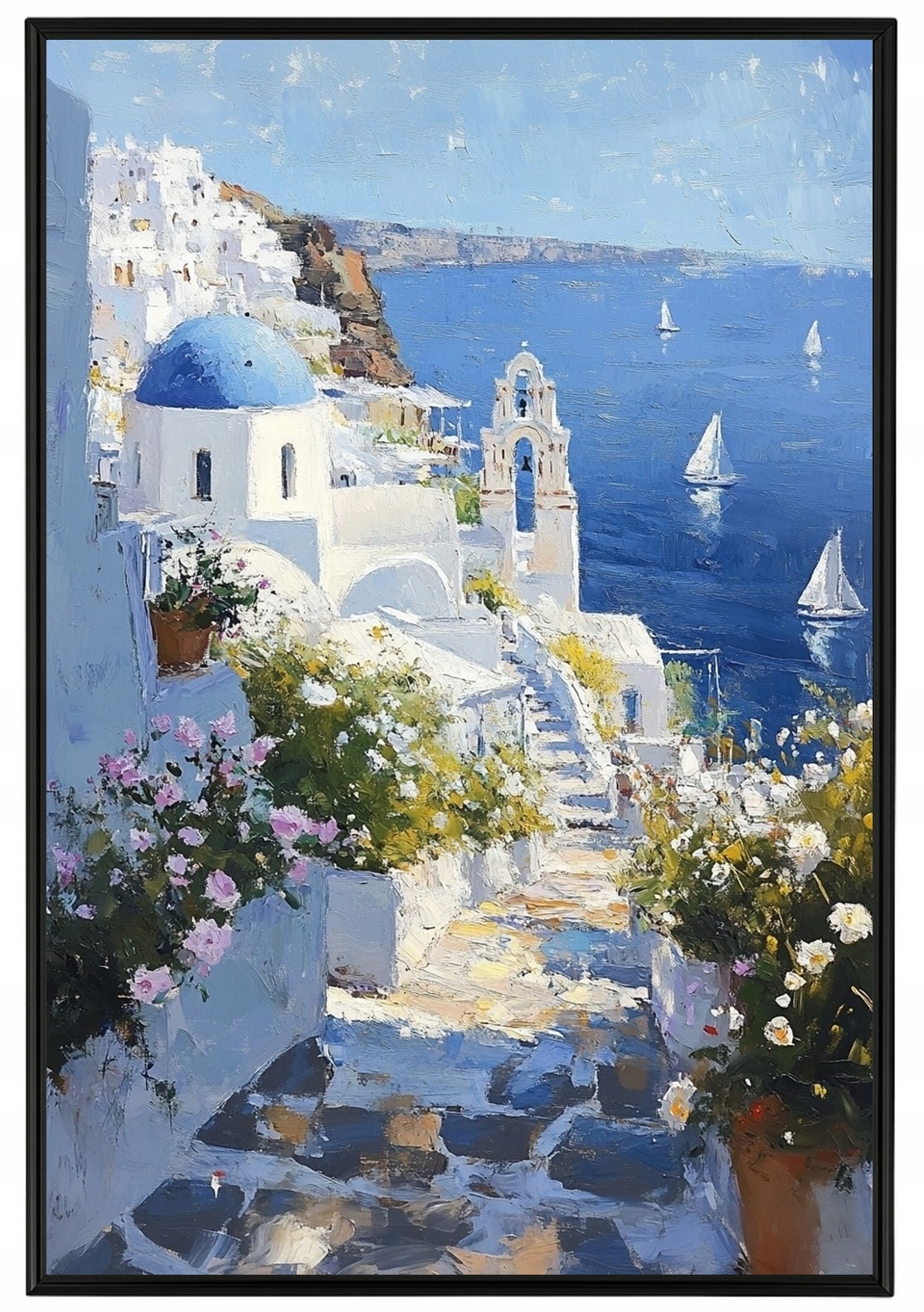 Plakát Rámeček Aluminium Krajina Řecko Santorini Moře Pohled Na Schody 40x60