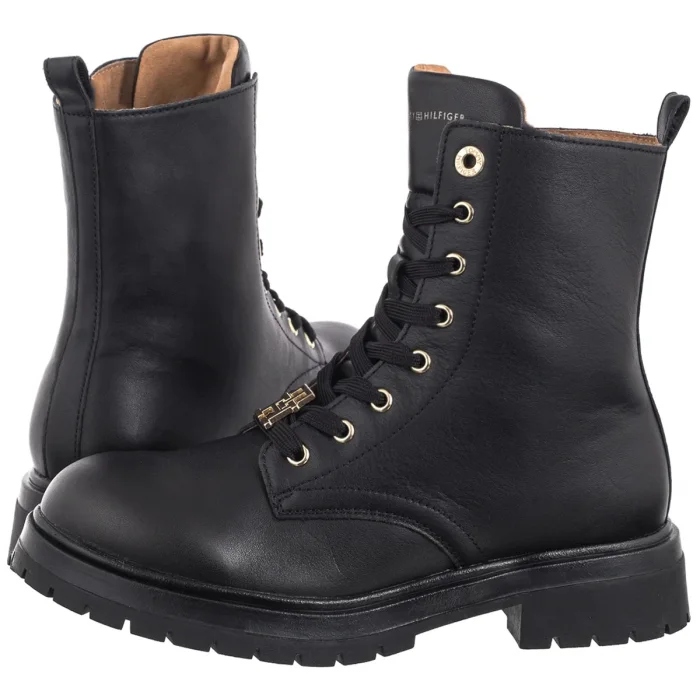 Buty Workery Skórzane Damskie Tommy Hilfiger Lace-Up Bootie Czarne