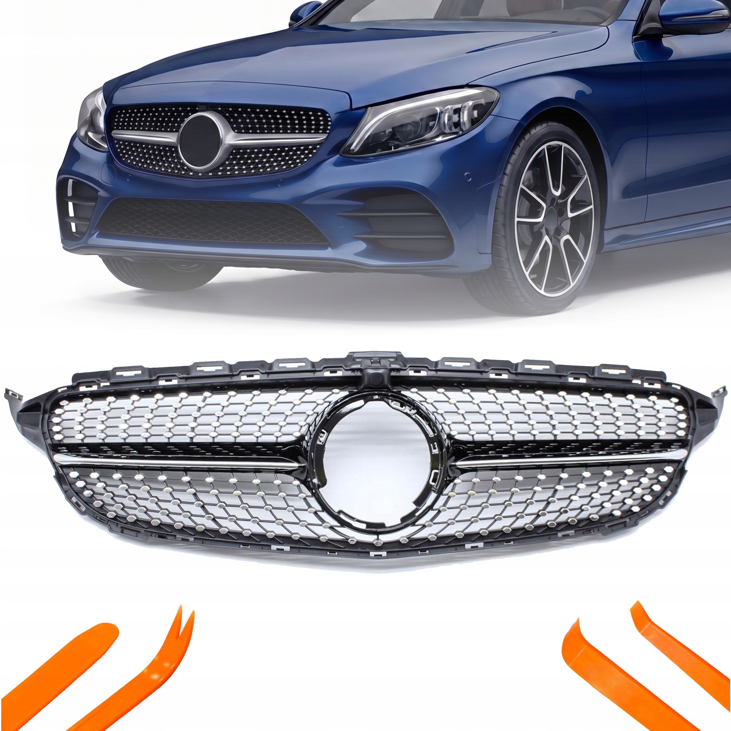 Atrapa Grill Mercedes Db C W205 2019- Černý Lesk Diamantová Kamera