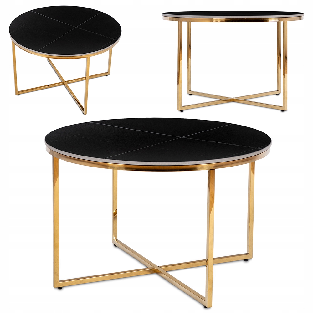 Konferenční stolek Kulatý Zlatá lavice Glamour Matný Černý Mramor Marine