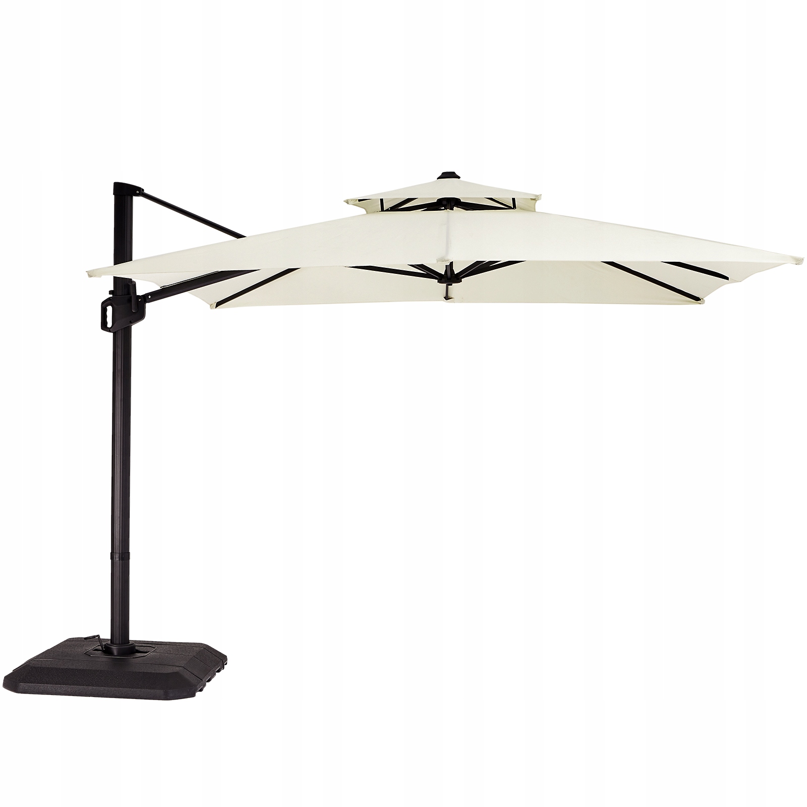 Zahradní slunečník, otočný o 360°, výškově nastavitelný, krémově bílý, dvouvrstvý