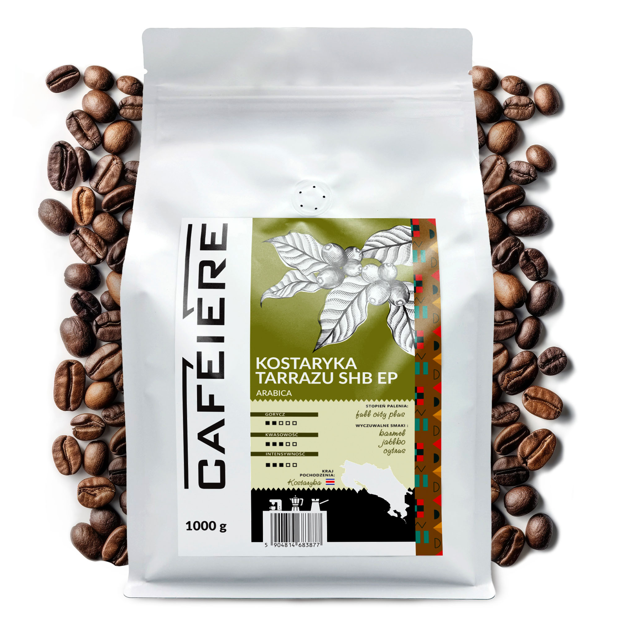 Levně Káva zrnková 1 kg Kostarika Shb Ep Tarrazu 100% Arabica Čerstvě pražená