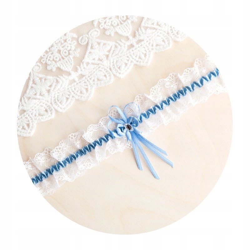 

Podwiązka ślubna biała z cyrkonią Błękitny Akcent