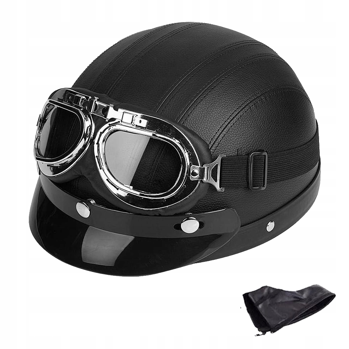 Kask motocyklowy skórzany retro klasyczny light chopper zestaw gogli