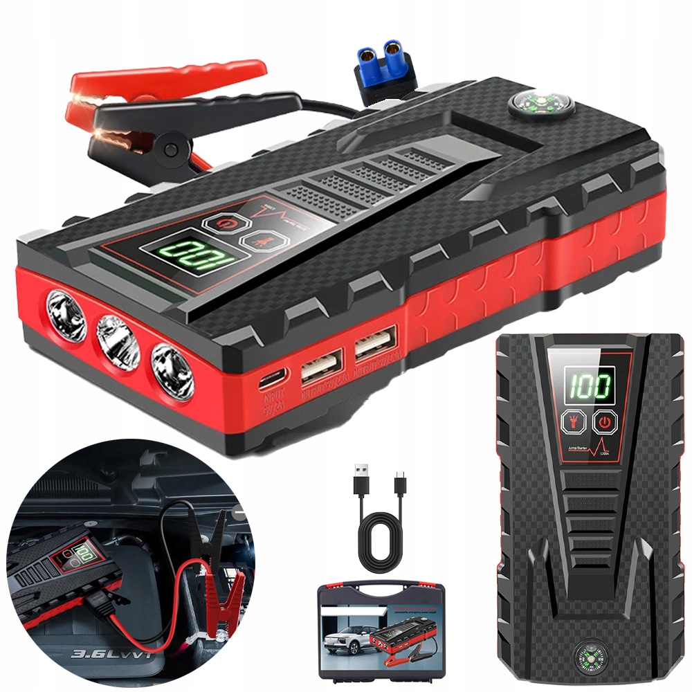 Výkonný Jump Startér Startovací Booster Powerbanka 12V Svítilna Sada S Svorky