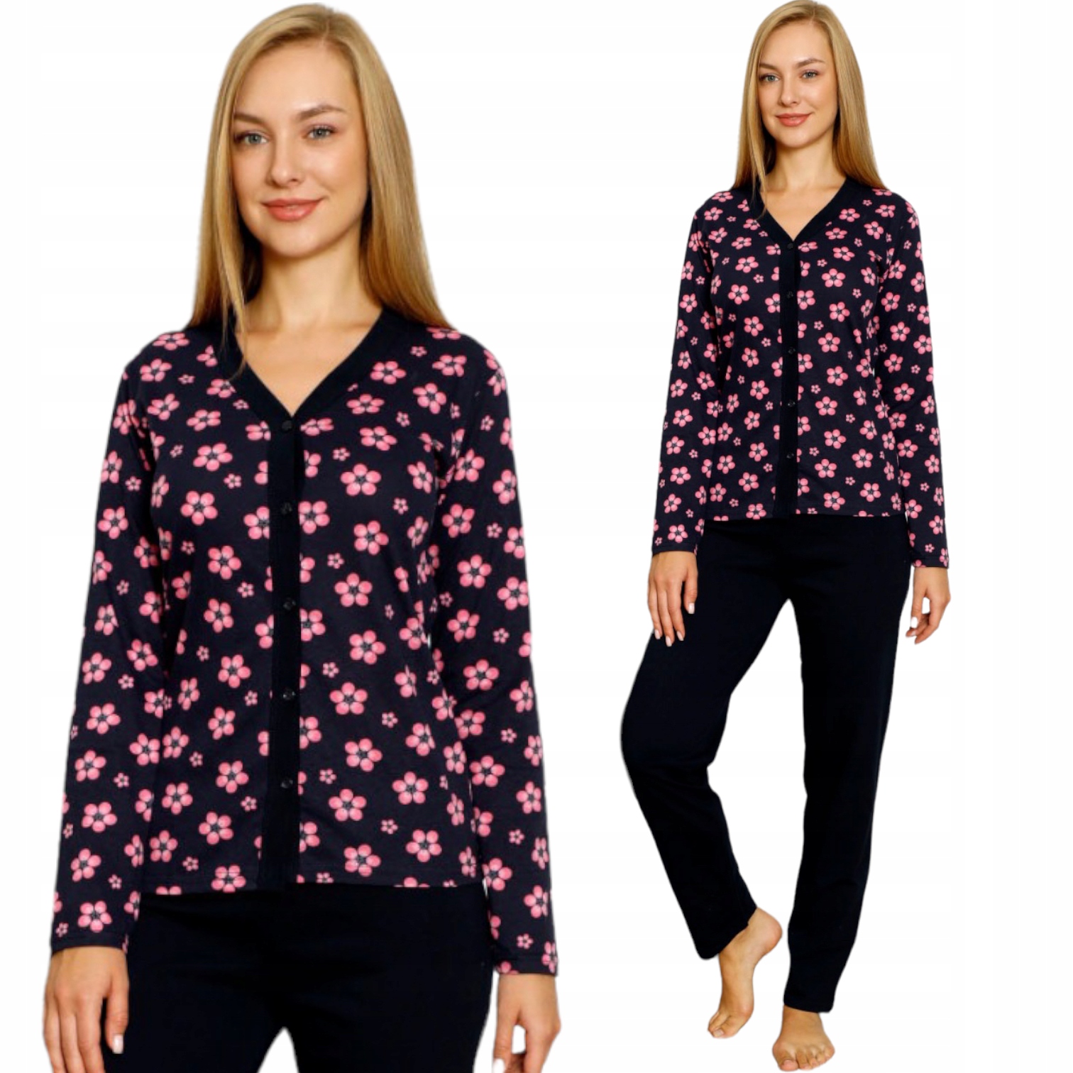 

Piżama Damska Długi Rękaw Długi Sp. Cała Rozpinana