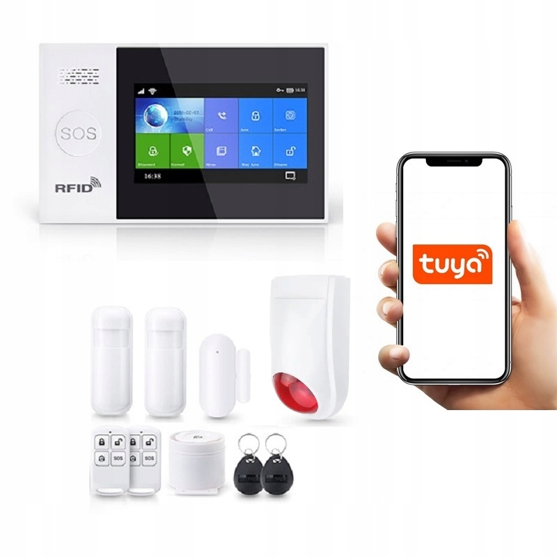 Bezdrôtový LCD Alarm 4.3" Gsm WiFi Sms Tuya V Poľštine 2xPIR Siréna