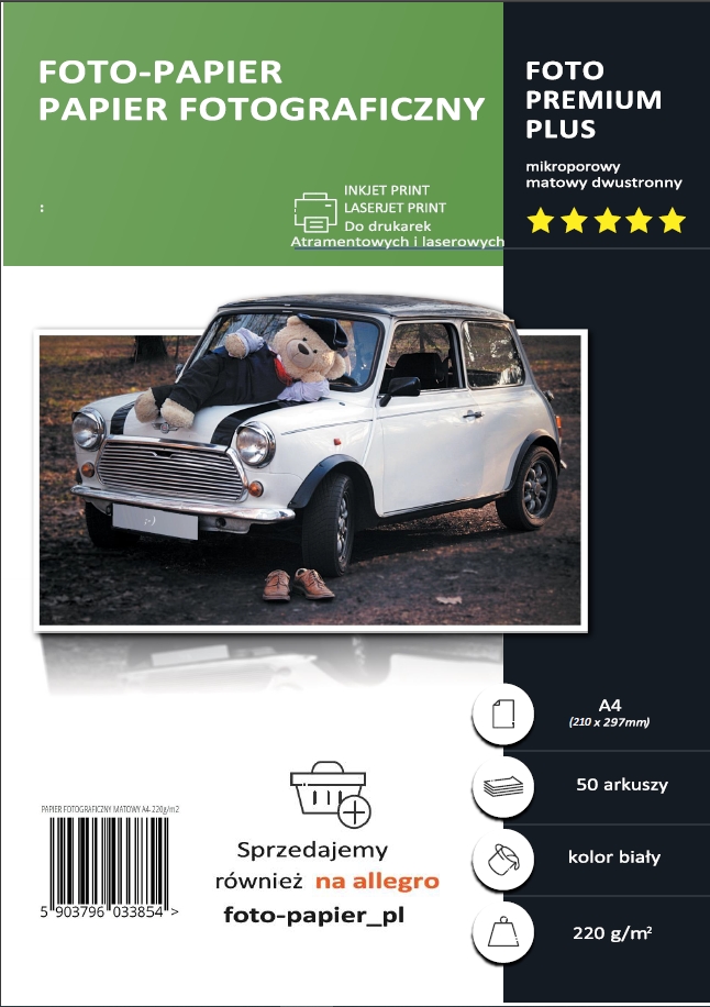 

Papier Fotograficzny Matowy A4 220 g/m2 50 szt