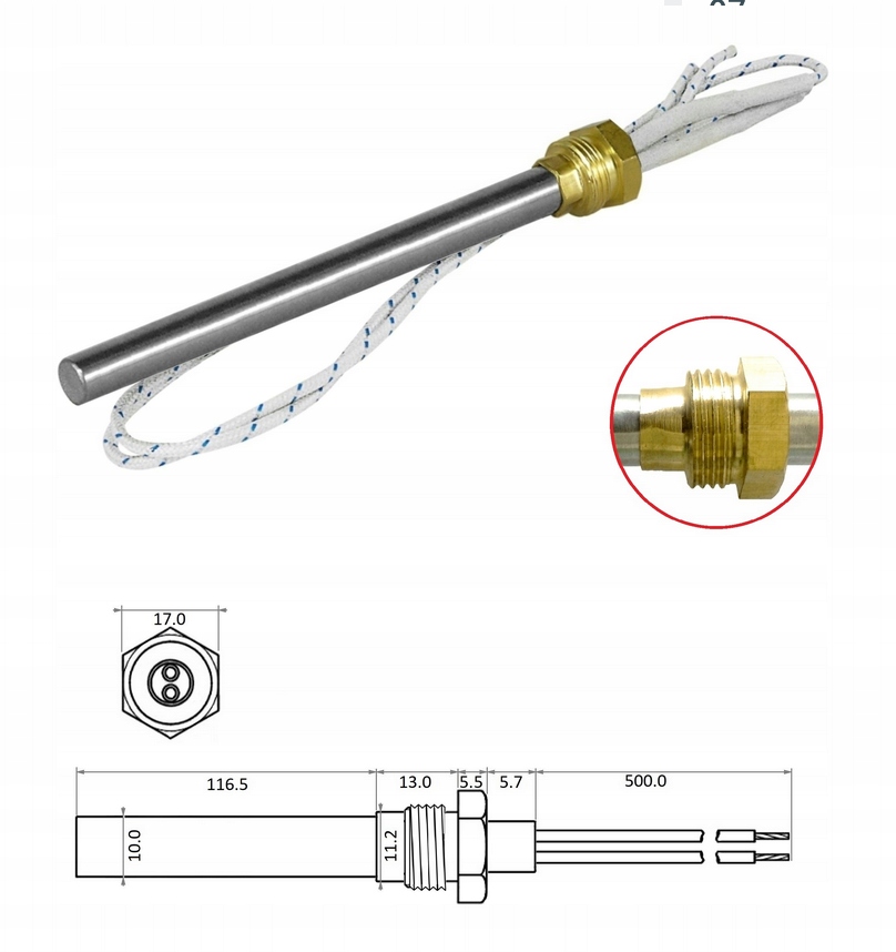 Kovový zapalovač na pelety, ohřívač 250 W