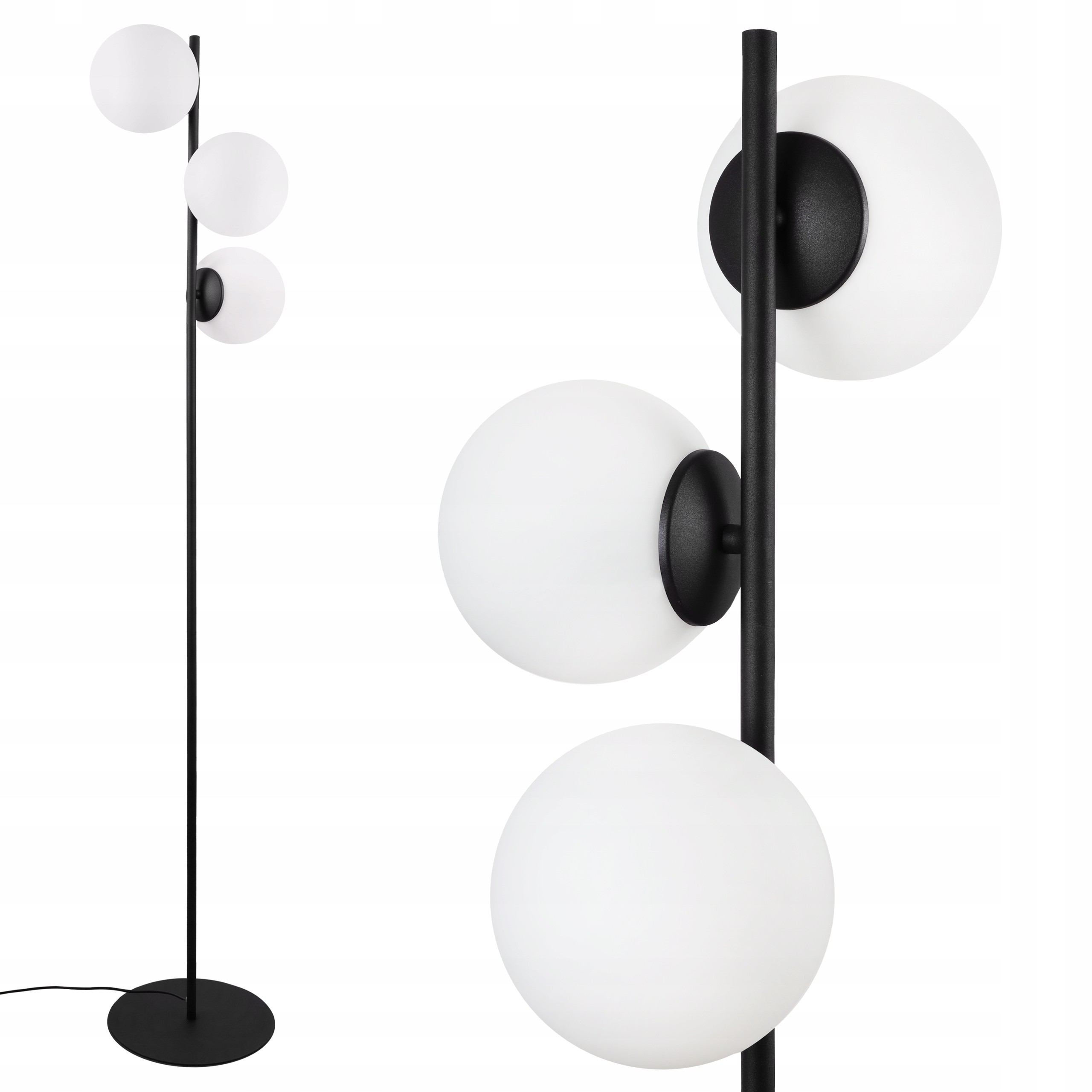 Stojacia Podlahová Lampa Čierna Biela Sklenené Gule Loft Do Obývačky Trojitá