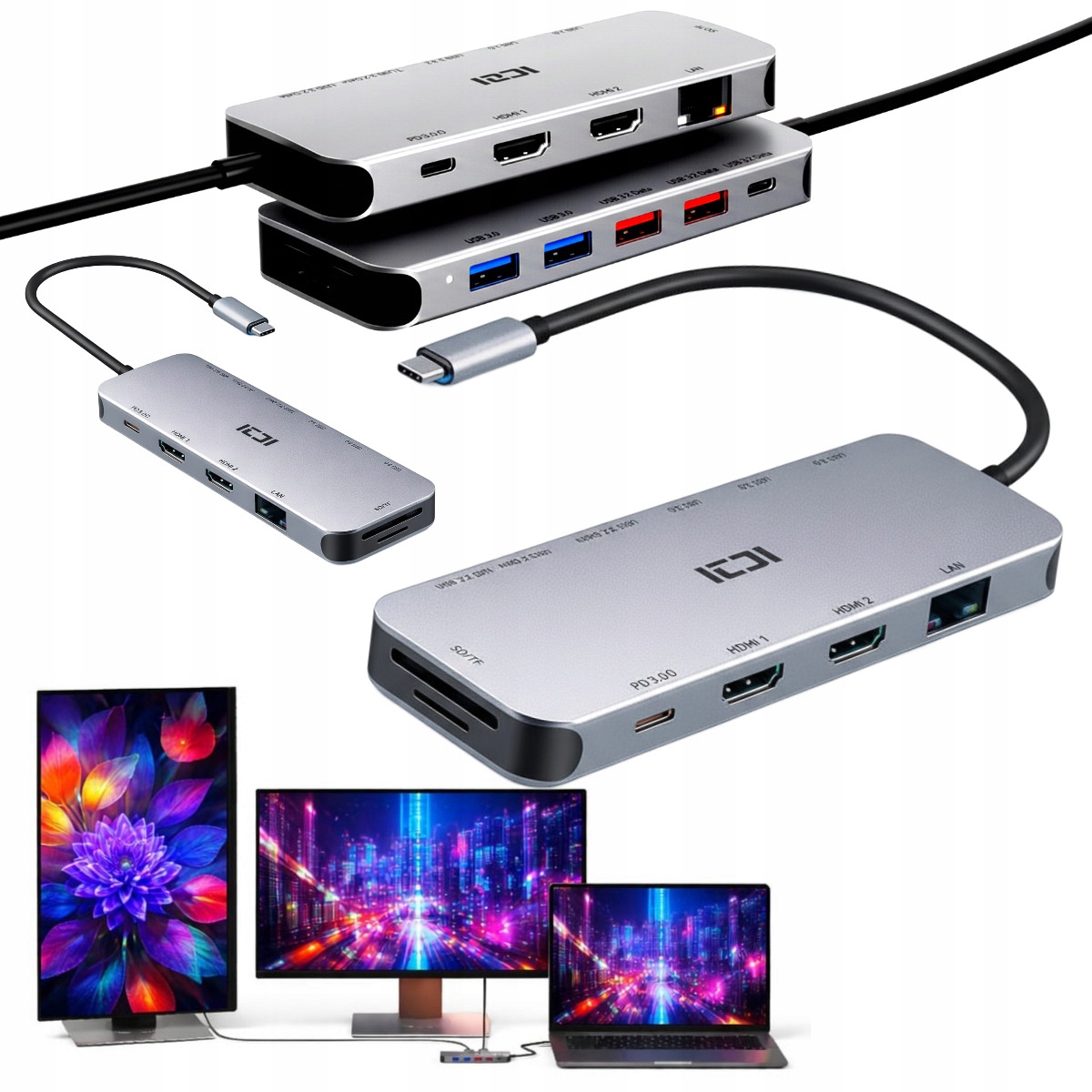 Usb-c Dokovací Stanice 2x Hdmi Hub Pd dvojitý monitor pro notebook Msi