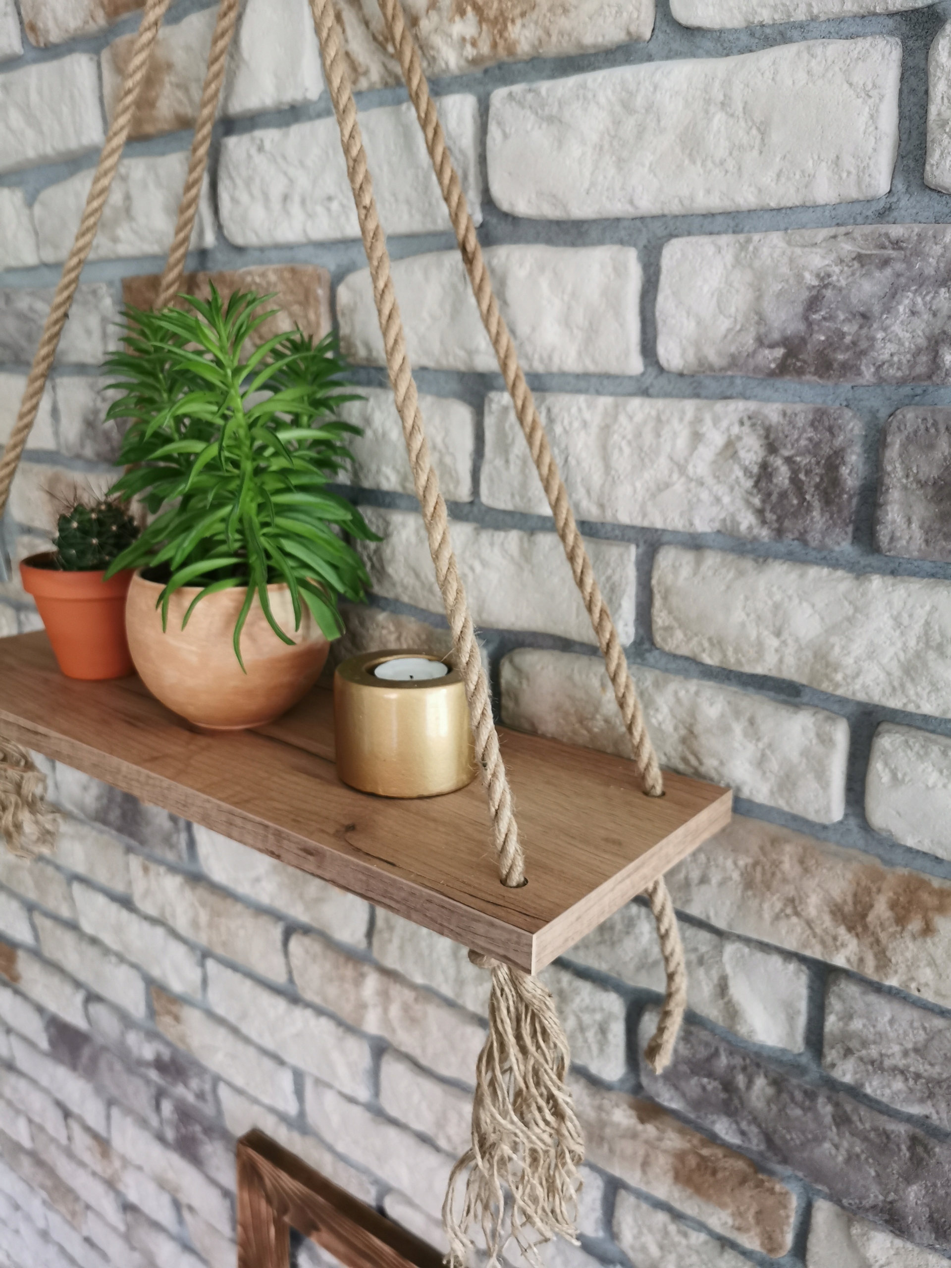 Wisząca półka na linach, sznurach, boho, kolory Materiał płyta laminowana