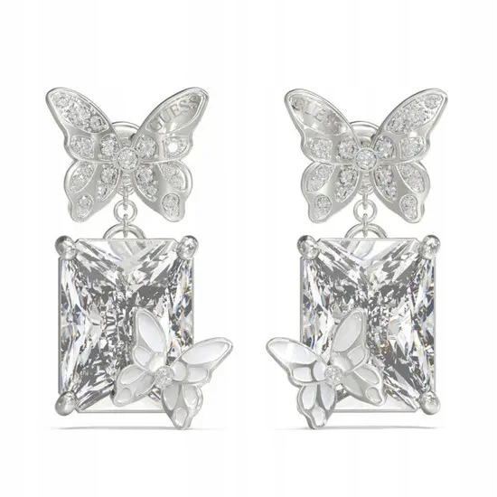 Náušnice Guess Chrysalis Motýl ocel ušlechtilá zirkon velká tyčinka
