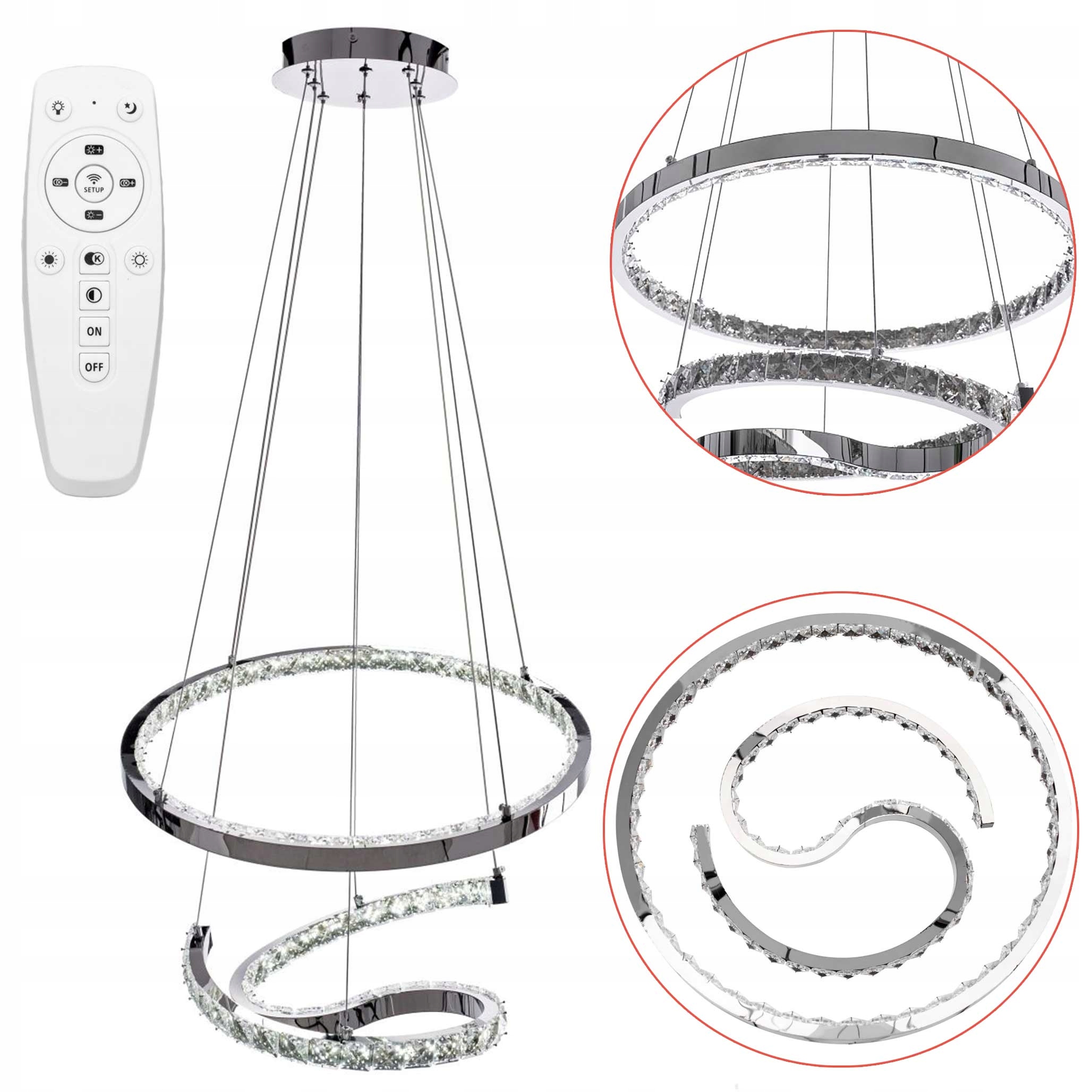 Moderná závesná Led lampa Chróm s kryštálmi Luster Glamour +Diaľkový Ovládač