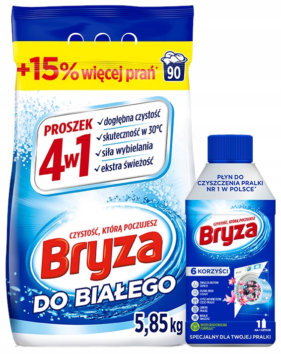 Bryza Prášek na bílé prádlo 5,85 kg Čisticí prostředek na pračku 250 ml!