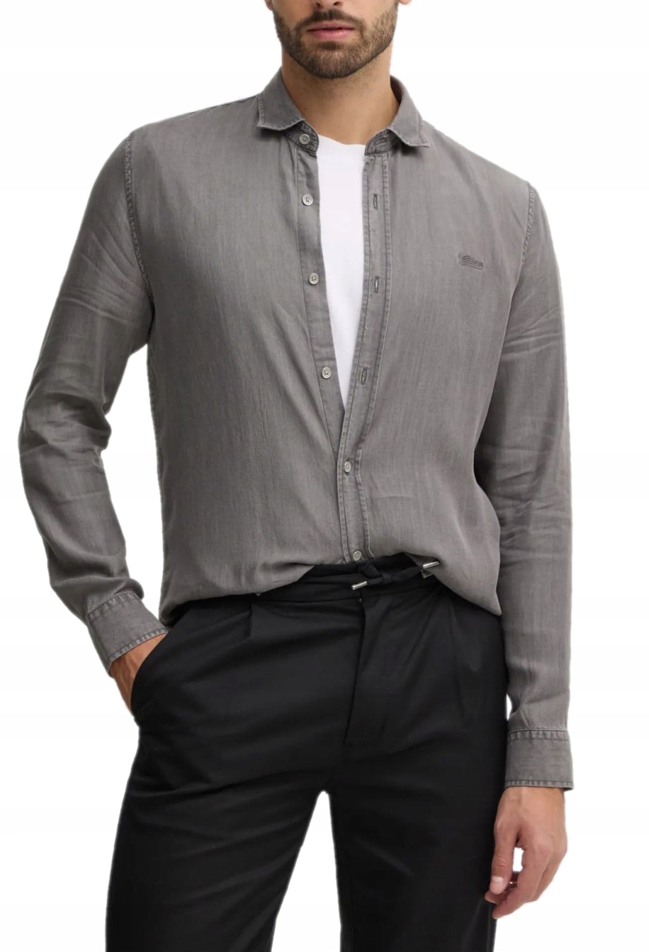 Guess pánská košile casual s dlouhým rukávem, stylová, popelavá, elegantní, volná M