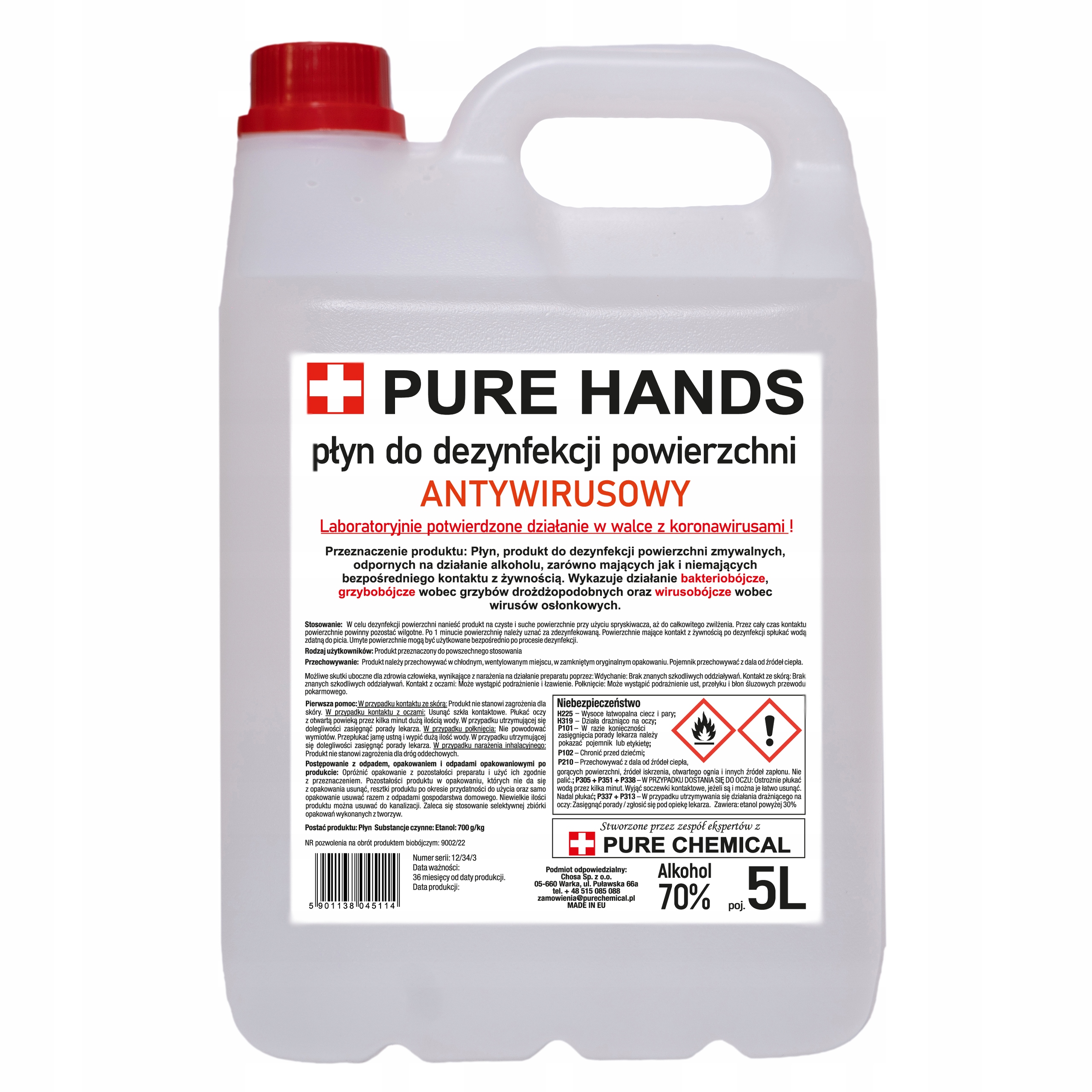 

Płyn Do Dezynfekcji Powierzchni Pure Hands 70% 5l