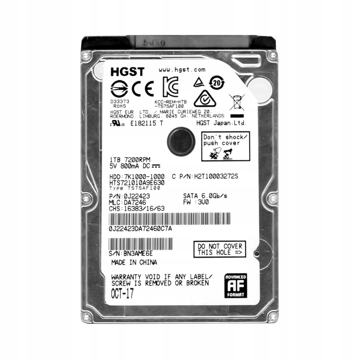 Hgst TravelStar 7K1000 1TB 7.2K 32MB Sata III 2.5'' HTS721010A9E630