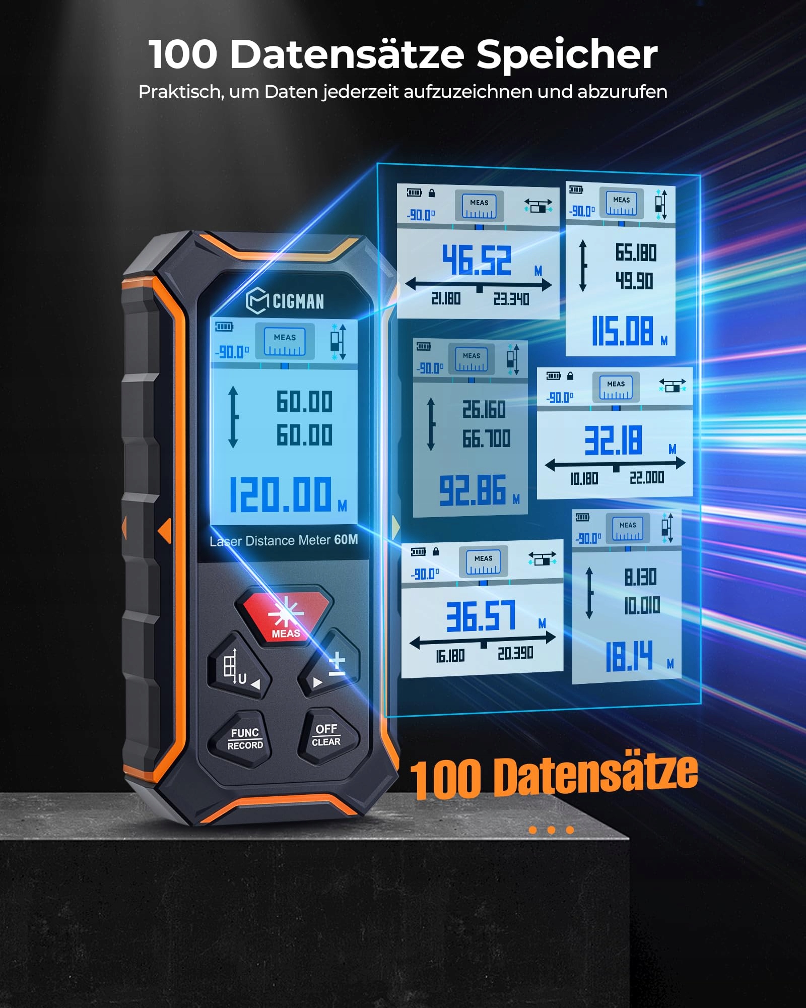 CIGMAN Dalmierz Laserowy Dwukierunkowy 120m USB Wbudowana Poziomica — miniatura 5