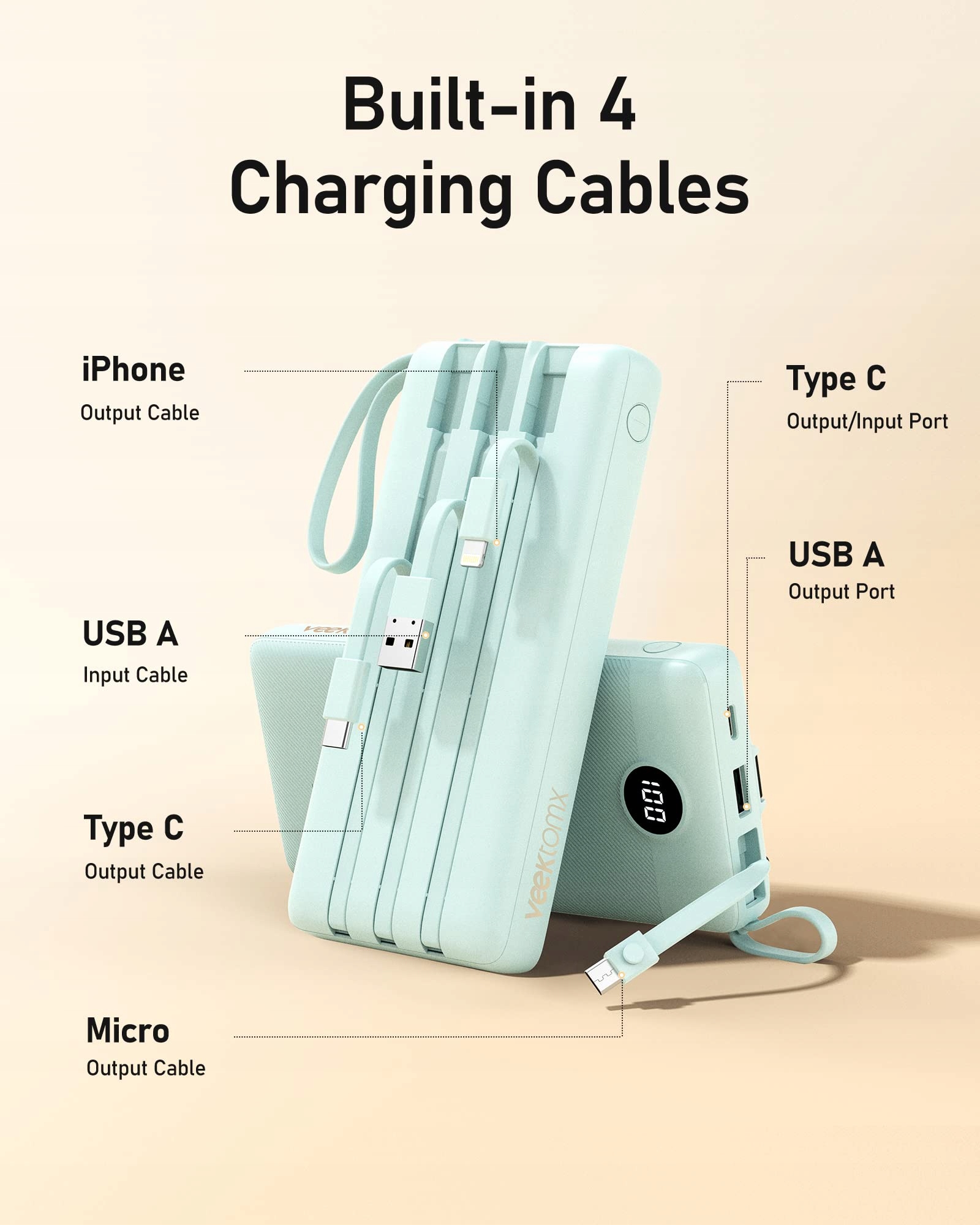 VEEKTOMX Powerbank 20000mAh USB C LED for iPhone Samsung Huawei — miniatura 3