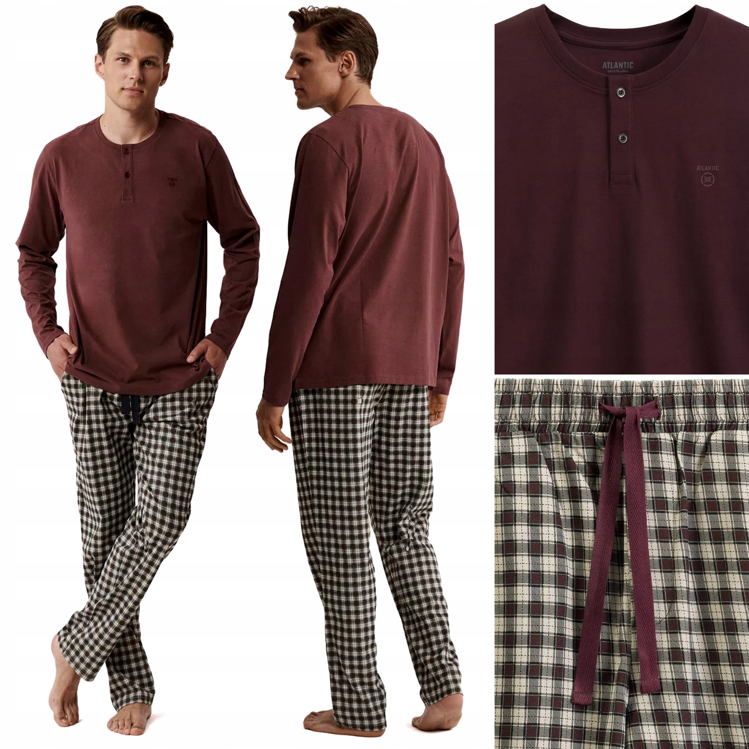 Pánské pyžamo s dlouhým rukávem Atlantic NMP-394 Set Tričko a Kalhoty XL