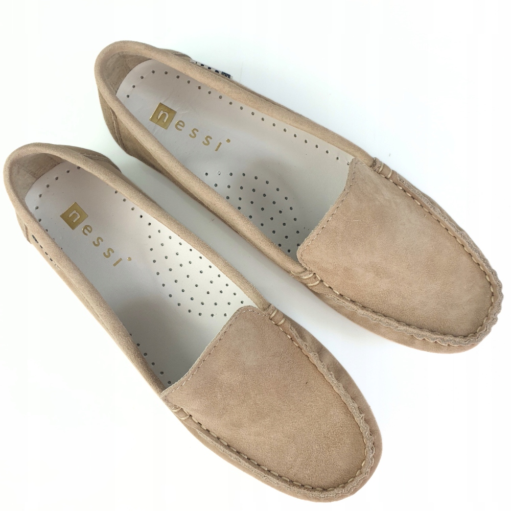 Nessi 17130 mokasyny beż jasny welur 38