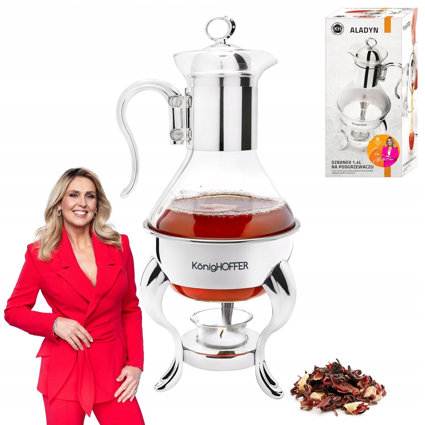 Dzbanek do Herbaty na podgrzewaczu Imbryk Szklany KonigHOFFER Aladyn 1,4l