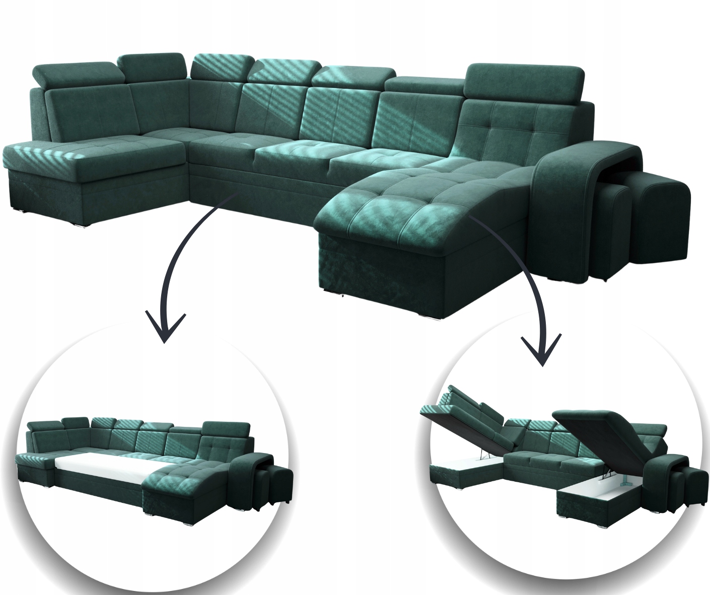 Rohová Sedací Souprava Velký Rozkládací 392X180 2 Taburet Opěrky Hlavy Skladová Nabídka Paul