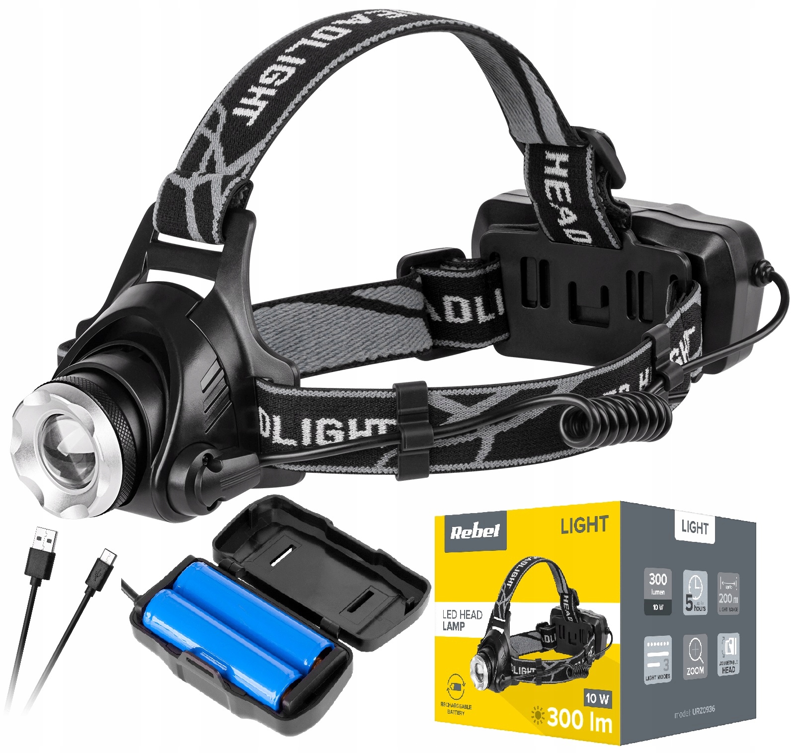 МОЩНЫЙ НАЛОБНЫЙ ФОНАРЬ REBEL 10W 300LM 200M