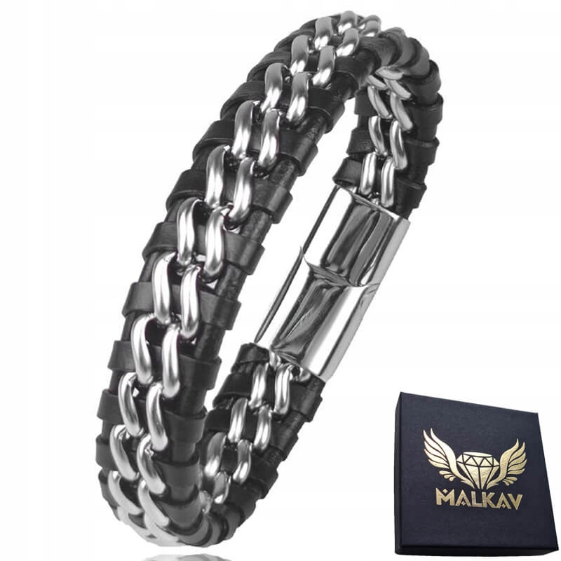 Ušlechtilá Ocel Kožený náramek Řetěz Splétaný