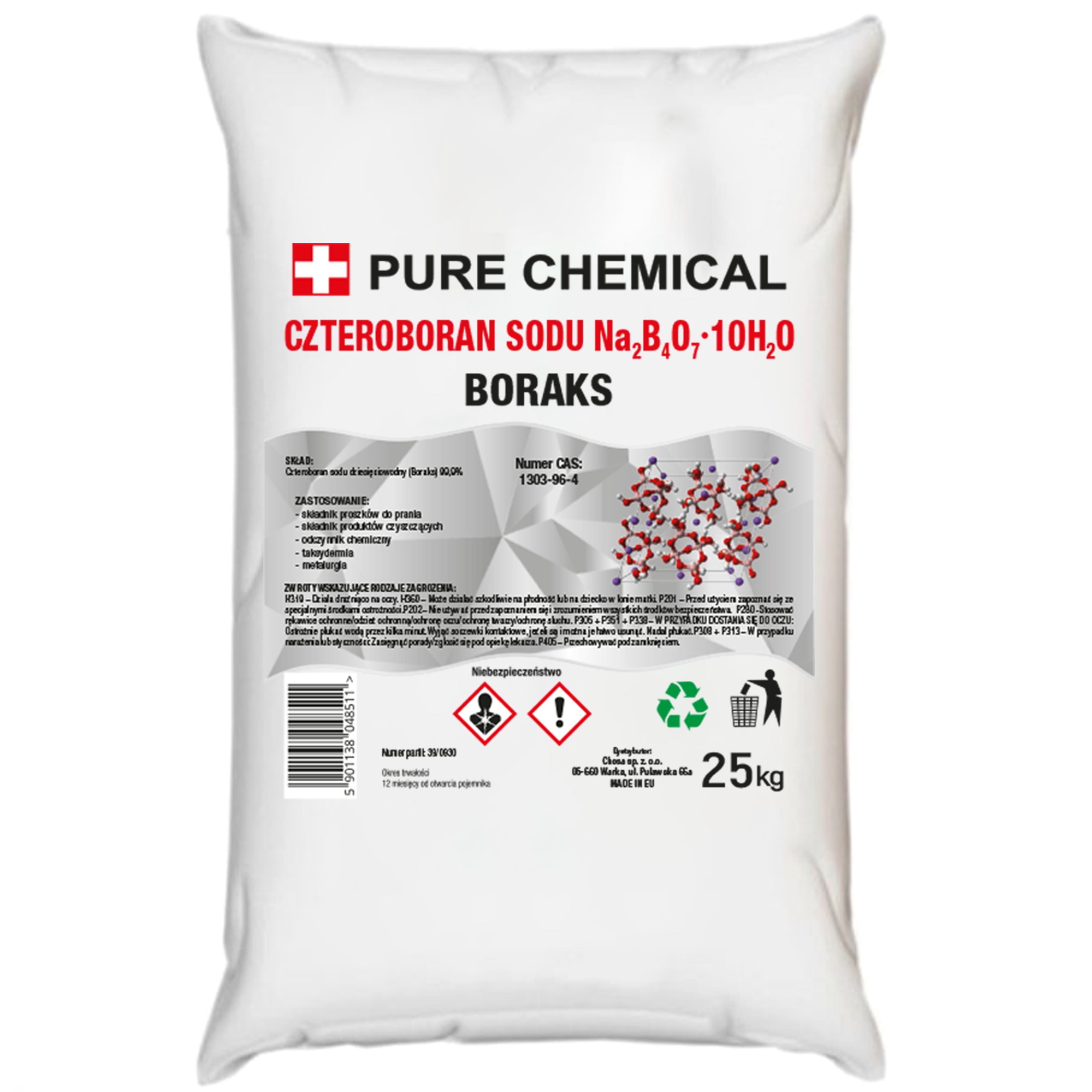Levně Boraks Borax 10-voda Čistota 99,99% 25kg