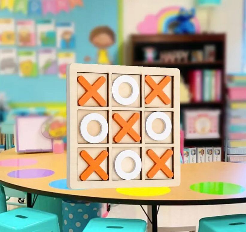 KÓŁKO KRZYŻYK GRA DREWNIANA LOGICZNA UKŁADANKA PLANSZOWA EDUKACYJNA DZIECI Język instrukcji inna