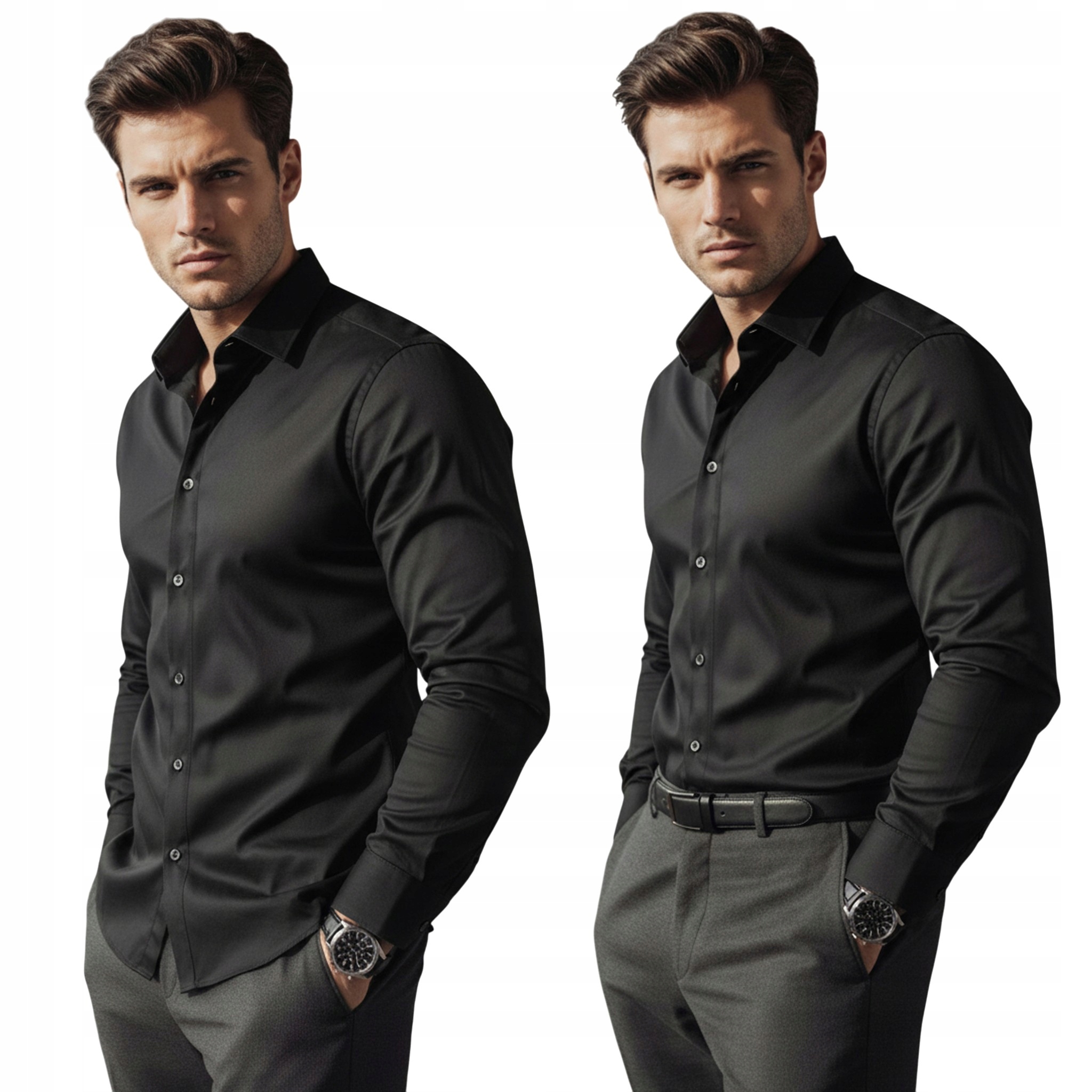 Koszula męska slim fit długi rękaw czarna DX2599 XXL