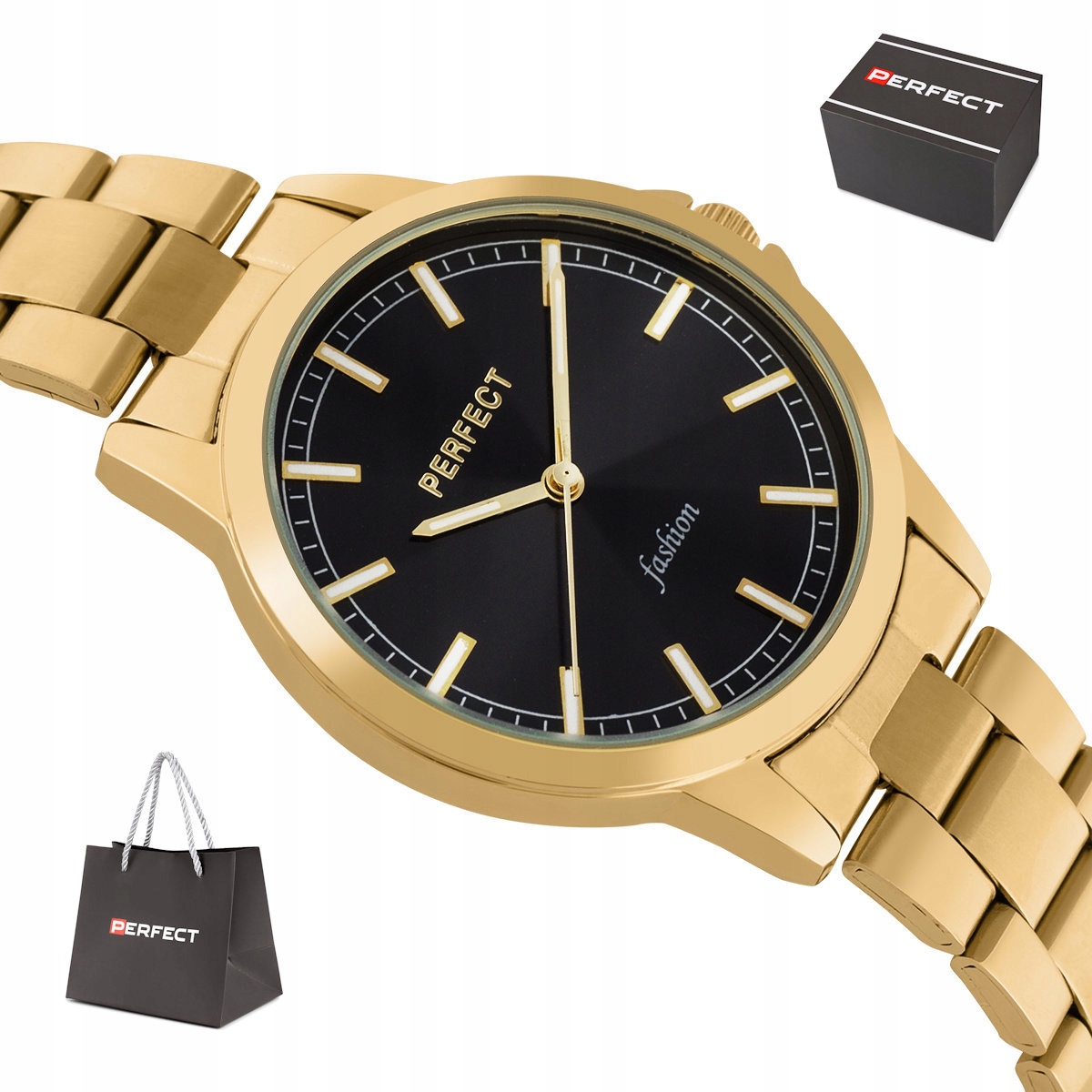 Dámské Zlaté Černé Čitelné Hodinky Perfect Fashion S366-09 35 mm